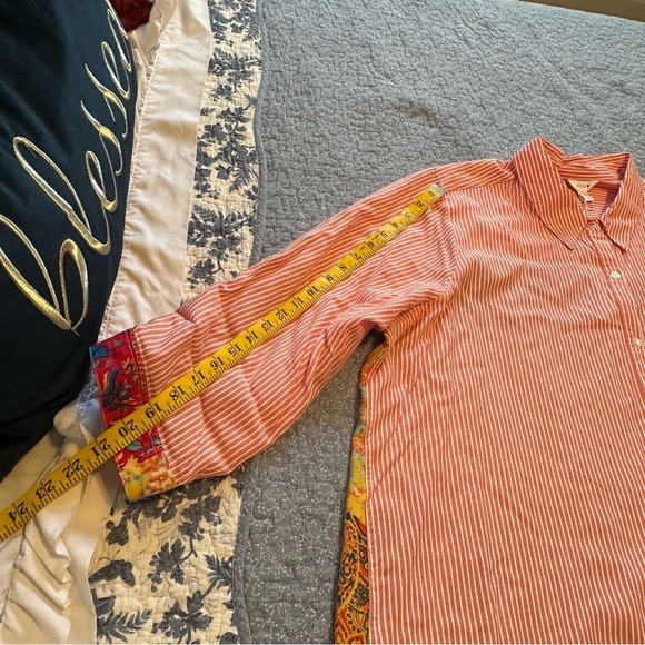 Intro Peach & White Striped Button-Up 3/4 Roll Tab Sleeve Boho Size 3X - Picture 15 of 16